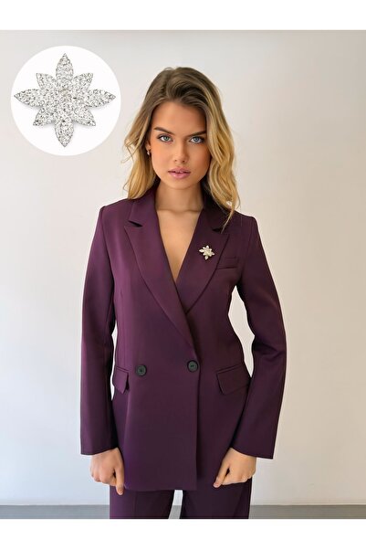 ossons Jachetă ediție specială pantaloni palazzo Costum mov-violet - Cu broșă...