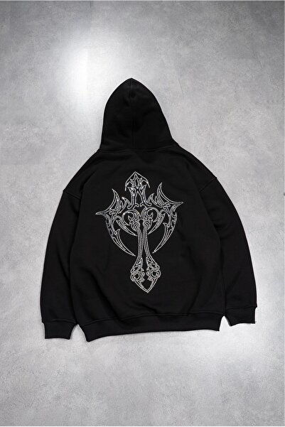 Fadeback Rhinestones Gümüş Taşlı Goth Oversize Hoodie