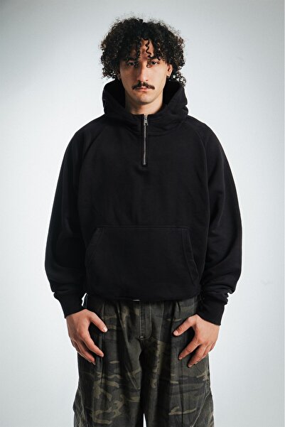 No Future Street Style Yüksek Yaka Fermuarlı Oversize Erkek Hoodie NF0337SY