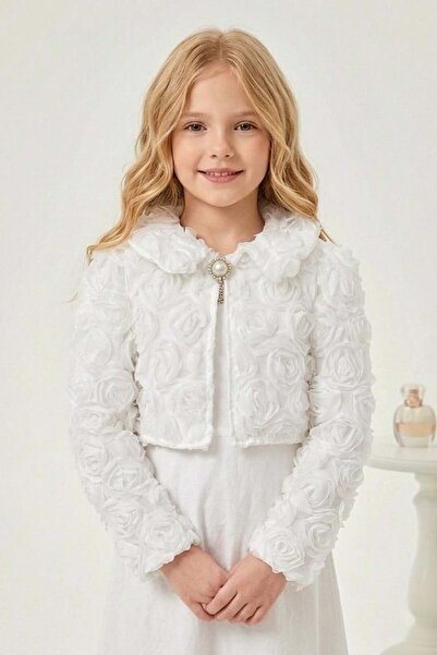 Mnk Baby&Kids لوفيا لاسي ديتيل بوليرو للفتيات M00812 أبيض