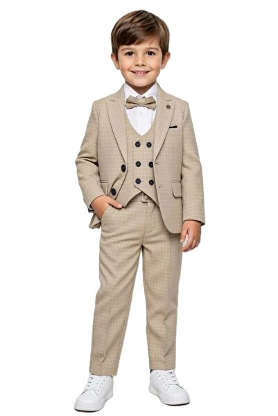 Mnk Baby&Kids Costum Kiryos pentru băieți în carouri piese M00806 BEIGE