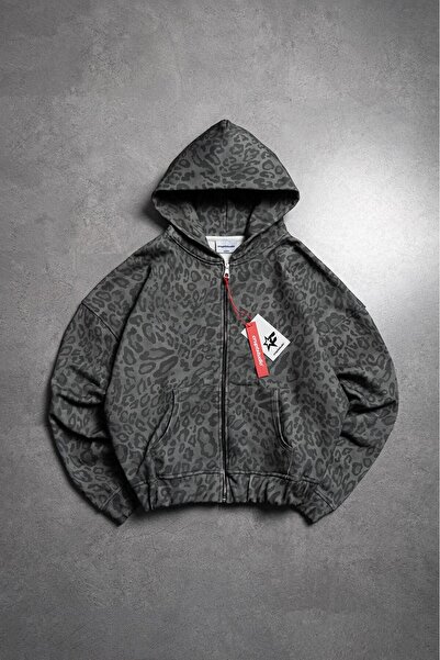 Crupt Studio Shadow Leopard Erkek Crop Ceket Zip Hoodie