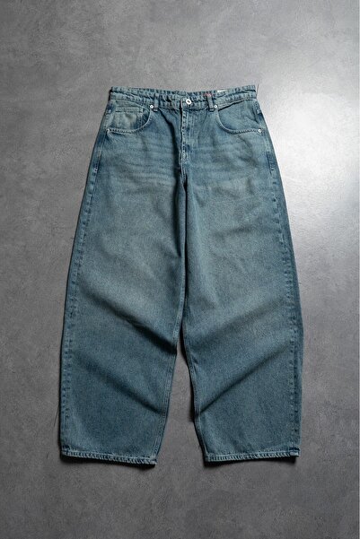 GRJ denim Indigo Blue Wide Leg Super Baggy Blue Men's Jean Trousers