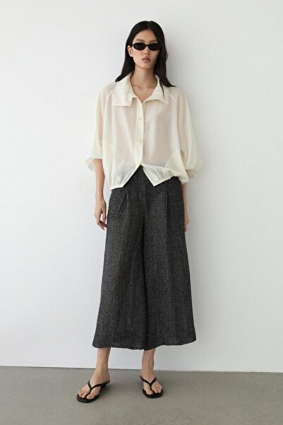 Massimo Dutti Total look melange linen pleated trousers
