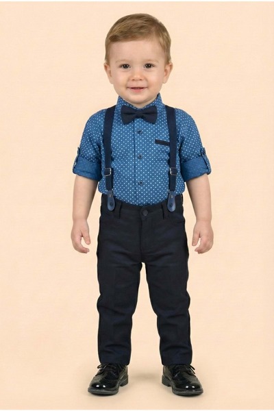 Mnk Baby&Kids طقم قميص وبنطلون للأطفال الذكور مع ربطة عنق M00785 إنديجو