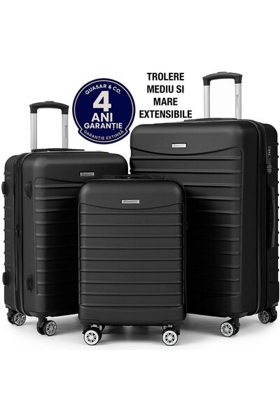 Quasar & Co. Set 3 trolere,S/M/L,Model Line, 4 roti maner telescopic, cifru, ...