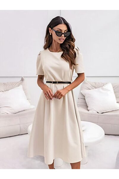 MAXORA SHOP Rochie de birou cu catarama de piele ecologica inclusa