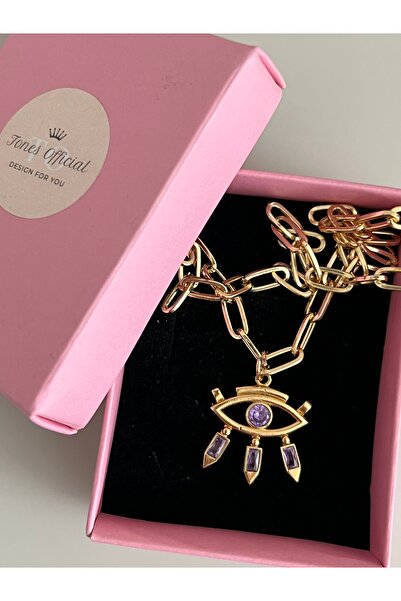 tones official Tasarım Baget Taşlı Mor Göz Kolye