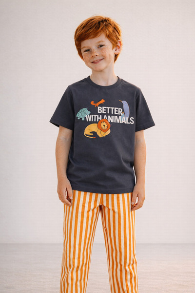 Zekalya Street Animal Printed Boys' Set - Comfortable Cotton T-Shirt and Pant...