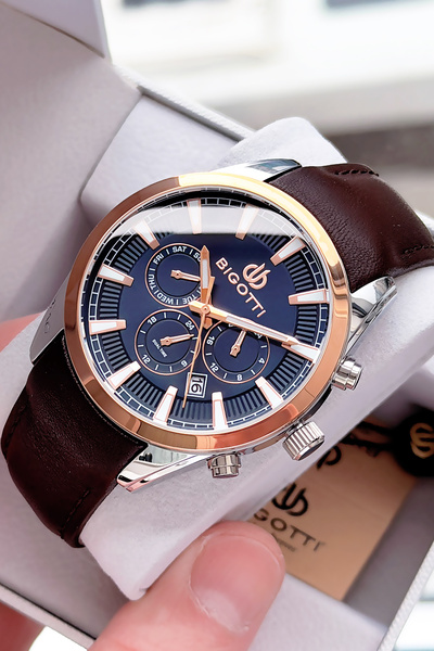 Bigotti Orijinal Japon Mekanizma Deri Kordon Erkek Kol Saati 5ATM Su Geçirmez...
