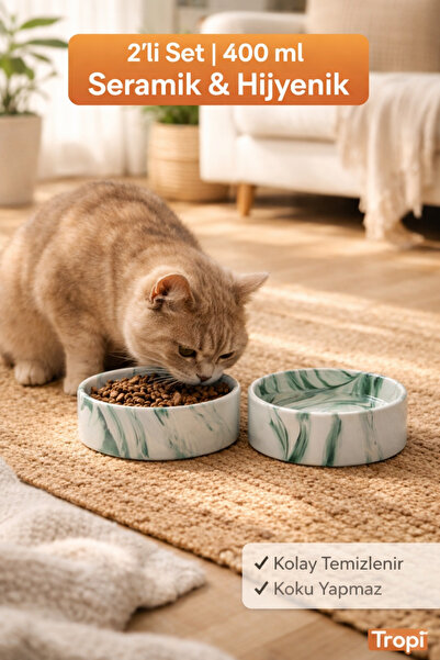 NitruDesign Seramik Kedi Ve Köpek Mama Su Kabı - 2 Adet