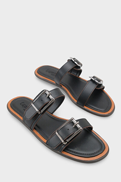 Capone Outfitters Papuci de damă Madalyn cu cataramă dublă și toc plat, papuc...