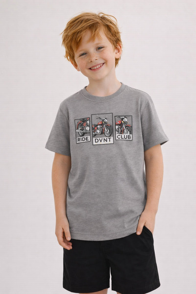 Zekalya Μπλουζάκι για αγόρια 100% βαμβακερό με στάμπα μοτοσικλέτας - Γκρι