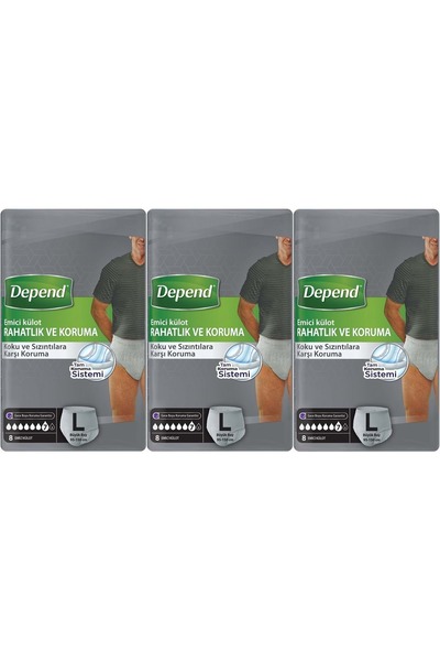 Depend حفاضات ماصة للمرضى مقاس L - كبير - للرجال 24 قطعة (3PK*8)