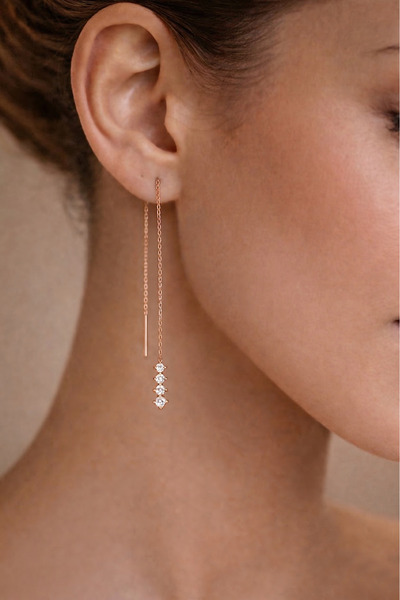 Argentum Concept 925 Ayar Gümüş Rose Dört Taşlı Işıltılı Zincir Küpe - 12036001