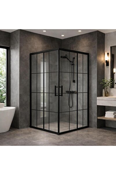 DOCCİA BELLA BANYO Duşakbin kare siyah alüminyum H:190 5 mm karolajlı temperl...