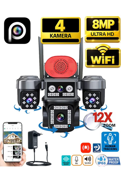 Ventus 840W 8MP 4 Kameralı Wifi HiEasy Gece Görüş Sesli Konuşma İnsan Takibi ...