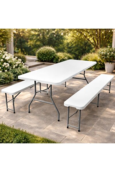 SERSIMO Set masa cu 2 banci pliabile tip valiza pentru gradina, camping, tera...