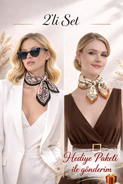 Bermody Women's Scarf 2-Piece Set 50X50 Square Bandana Scarf Rayon Italian St...