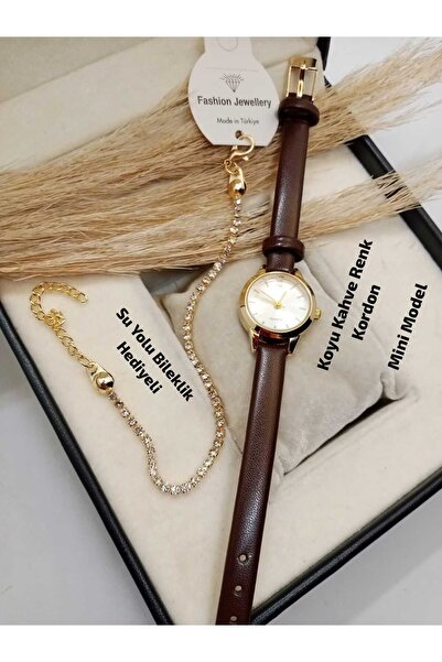 Brality New Season Minimal Round Design - Dark Brown Color Strap - Gold Case ...