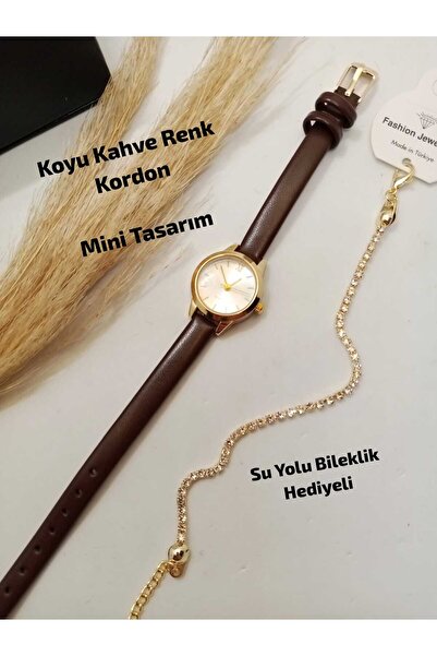 Brality Minimal Round Design - Dark Brown Color Strap - Gold Case - Women's W...