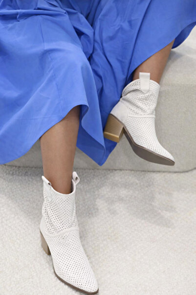 POTEEN Ptc Handy Women's Western Cowboy Beige Heeled Summer Short Boots