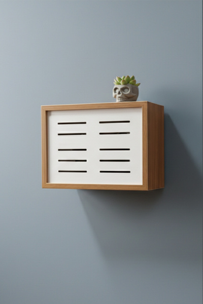 HKM Ticaret صندوق تخزين مودم واي فاي من الخيزران بنمط شبكي قابل للتعليق على ا...