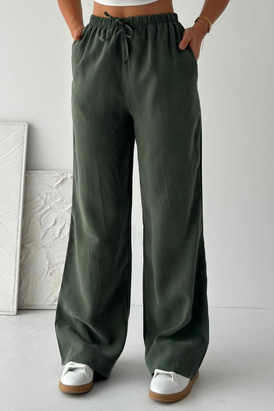 Feela Moda Γυναικείο παντελόνι Palazzo 2008 με κορδόνια, ελαστική μέση, πλενό...