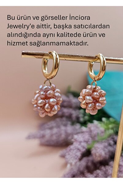İNCİORA JEWELRY Gerçek Kum İncili Gold Halka Küpe – El Yapımı Zarif Tasarım (...