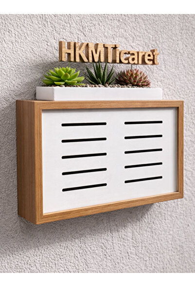 HKM Ticaret صندوق تخزين مودم واي فاي من الخيزران بنمط شبكي قابل للتعليق على ا...