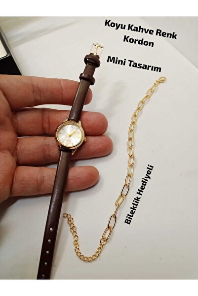 Brality Retro Round Design - Dark Brown Color Strap - Gold Case - Mini Women'...