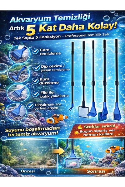 Özasya AVM 5 in 1 Akvaryum Tankı Temizleme Seti Akvaryum Balığı Bakım Seti