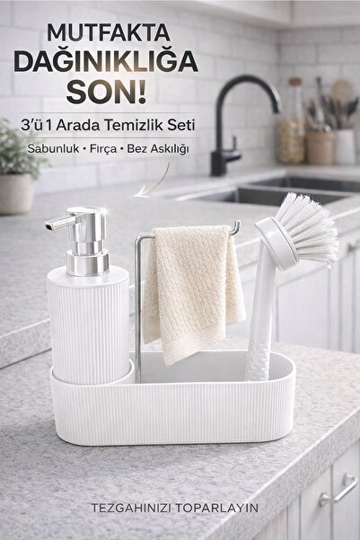 Kitchen Beauty 3’lü Mutfak Seti Fırçalı Süngerli Sıvı Sabunluk Deterjanlık Bu...