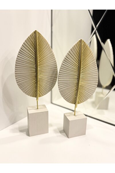 İnci line souvenırs Modern İkili Yaprak Dekor Biblo Altın Renk Salon Konsol M...