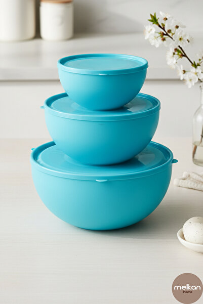 Melkan Home مجموعة من 3 حاويات تخزين مستديرة مع أغطية 0.6 لتر + 2.5 لتر + 4 ل...