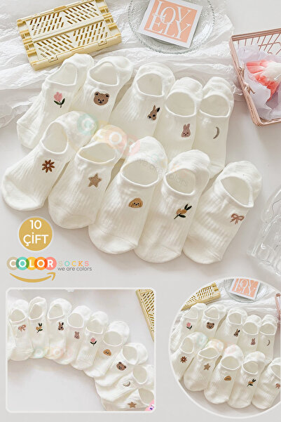 Color Socks عبوة من 10 جوارب باليه نسائية غير مرئية منقوشة للربيع والصيف (ناع...