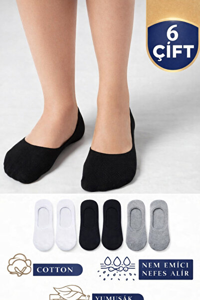 Tina atelier 6 Çift Kadın-Erkek Düz Pamuklu Kaydırmaz Silikon Topuklu Babet Ç...