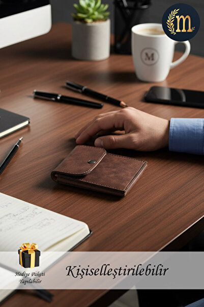 Morika Hotel & Home Textile Süet Suni Deri Erkek Cüzdan - Kahve