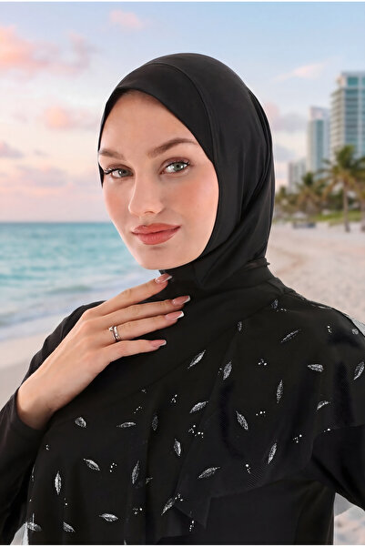 MAG FASHİON Черен скромен шал с кости за плуване в морето, басейн, спорт Скро...
