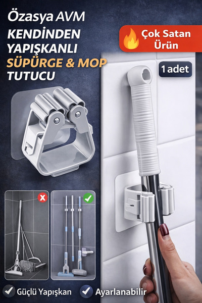 Özasya AVM 1 Adet Yapışkanlı Pratik Mop Tutucu Beyaz