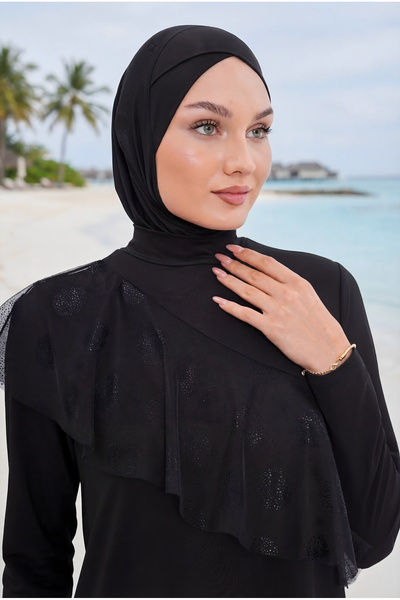 MAG FASHİON Siyah Tesettür Bone Çapraz Bone Spor Bone Yüzücü Deniz Havuz Tese...