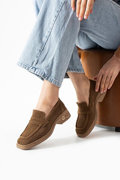 dericia shoes Azura Hakiki Deri Süet Günlük Kadın Loafer Ayakkabı