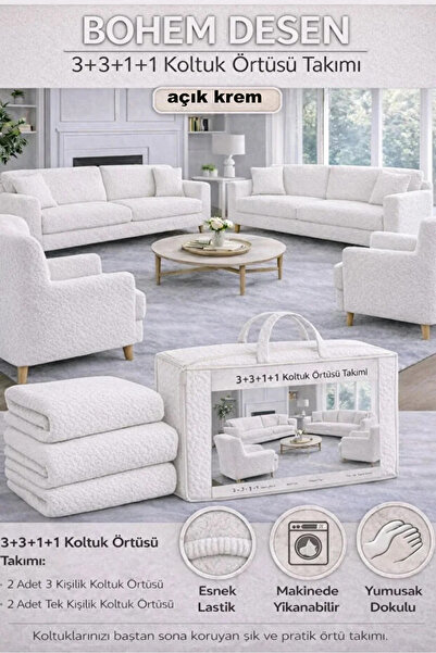 Bright Home Bohem 3 3 1 1 Lastikli Kanepe Örtüsü | Lastikli Koltuk Örtüsü | k...