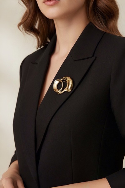 Gold Color Modern Abstract Form Design Brooch
