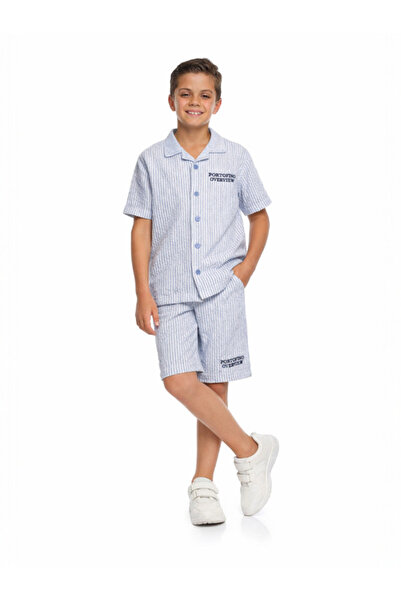 Victor and Jane Boys’ 2-Piece Set – Striped Button-Down Shirt & Drawstring Sh...