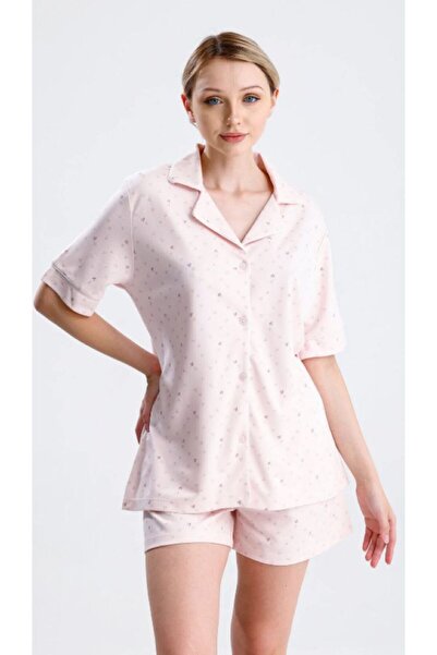 Espuar Комплект пижама за жени с къси ръкави, с мотив на сърца и къси панталони