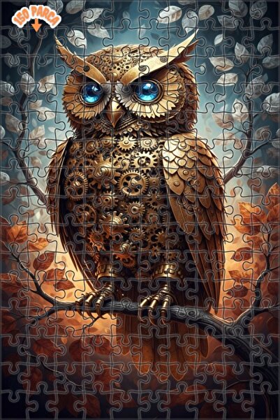 Esranın Dünyası Mechanical Owl Art Print Double Layer Framed Wooden Puzzle 15...