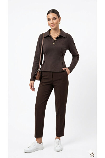 Dilvin Polo Yaka Düğme Detaylı Sweatshirt