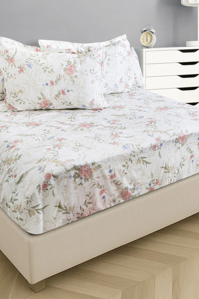 Şaheser Home Collection Aida Baskılı %100 Pamuk Saten Lastikli Çarşaf Seti Çi...