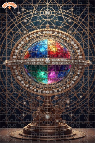 Esranın Dünyası Gold Plated Crystal Ball Armillary Sphere Art Puzzle 250 Piec...